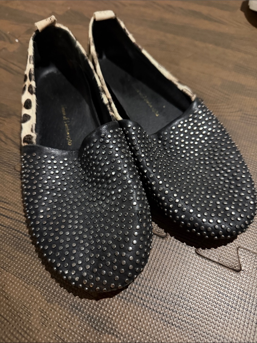 House of Harlow 1960 Black Studded Flats with Leopard Trim